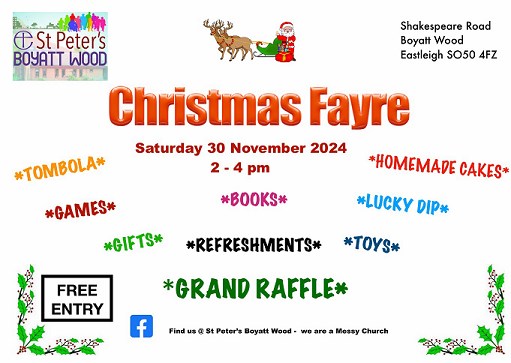 St Peters Christmas Fayre, November 30 at 2pm.